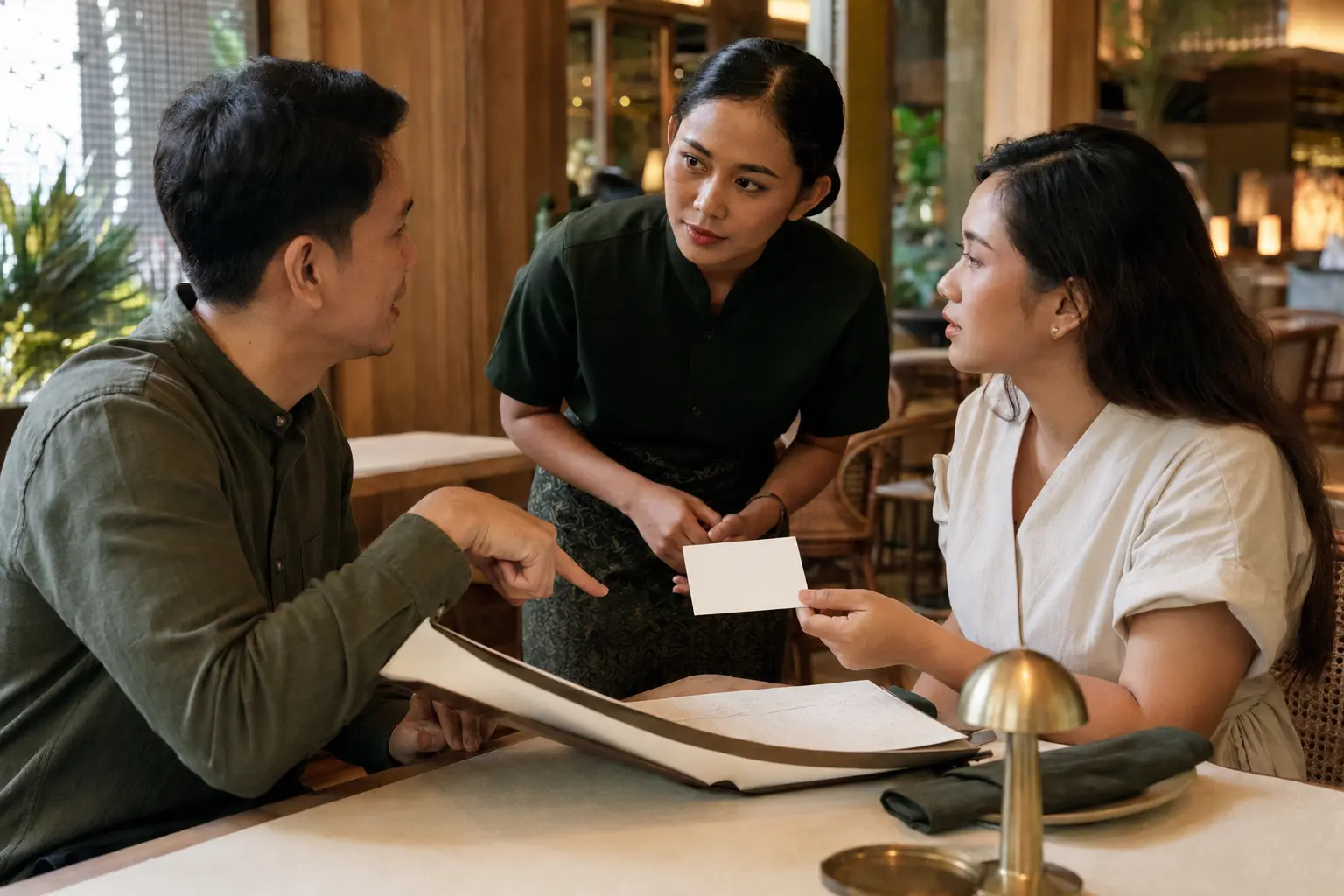 Hospitality staff listening carefully to a guest allergy request
